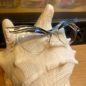 Vintage Unique Cat Eye Glasses Black/PearlyBlue/Clear